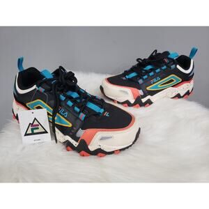 NEW 9.5 WIDE Fila Oakmont Trail 1JM01746-014 Black Leather Athletic Hiking Shoes